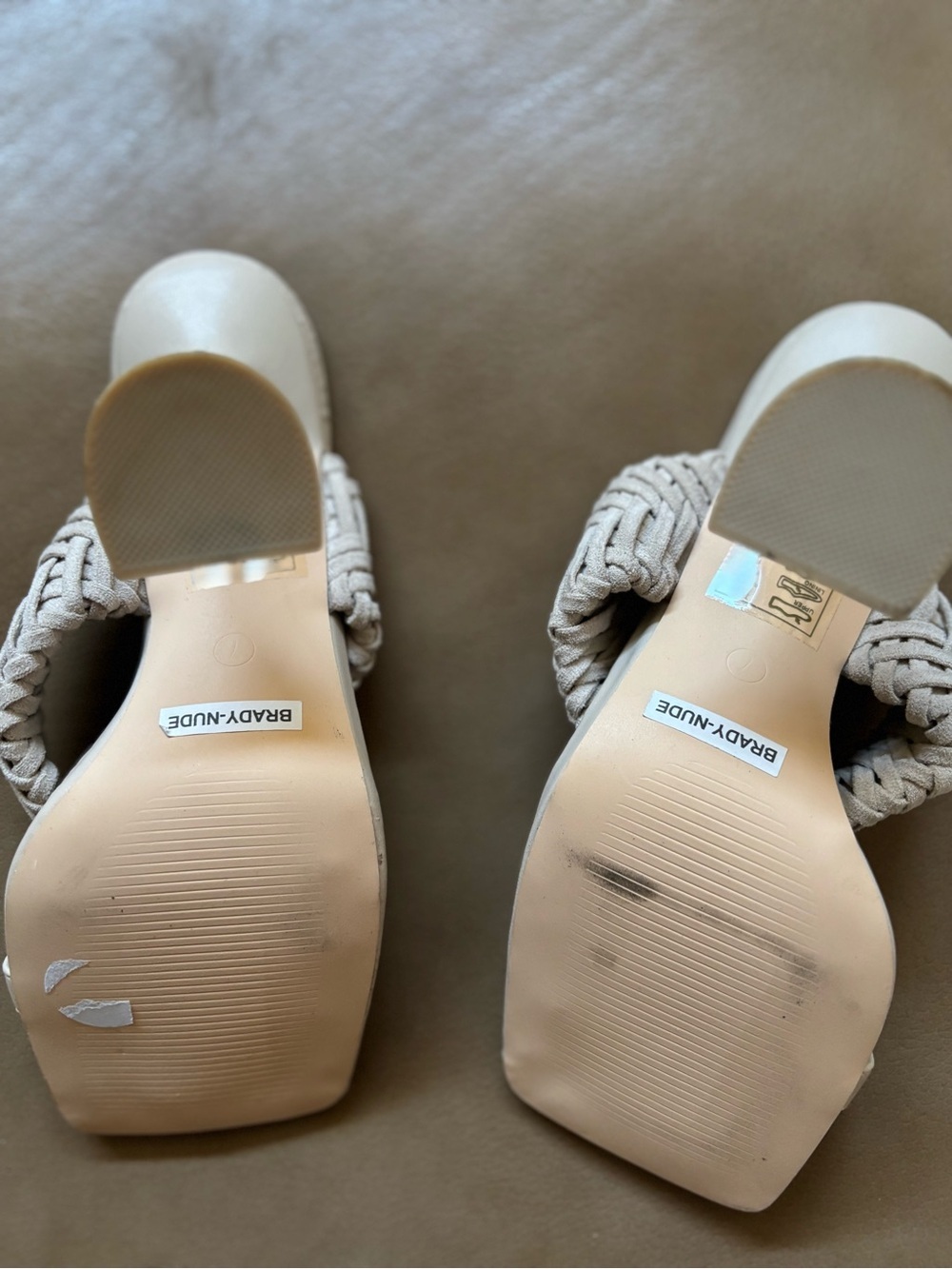 Azalea wang 4 inch Braided Ankle-Strap Square-Toe cream nude Heels - Picture 5 of 5